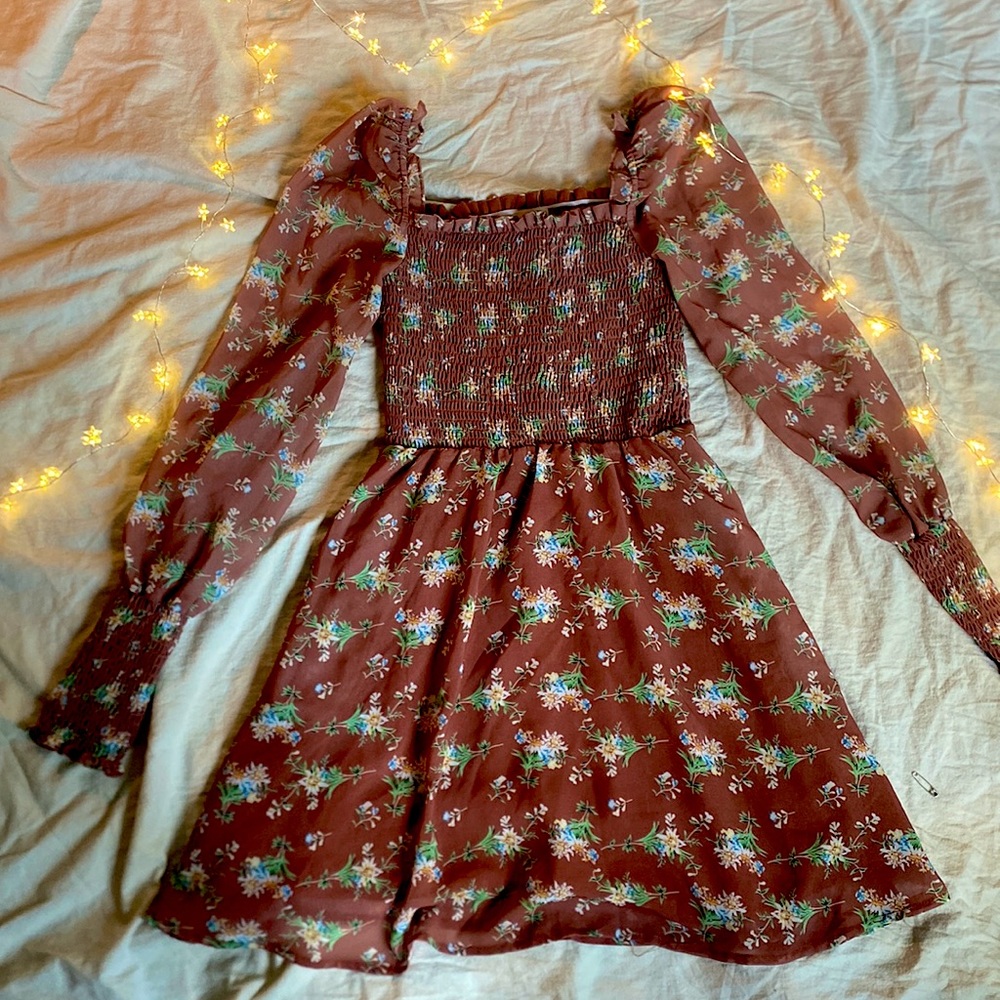 Cottage-Core Floral Puff Long Sleeve Dress